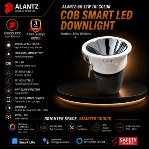 ALANTZ AL66 -12W SMART COB TRI COLOR LED DOWNLIGHT BRIDGELUX LED CHIPSET Works with Smart-life App Google N Alexa