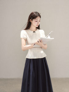 YIKEXIAOYEMEI | Áo sơ mi nữ tay ngắn cổ búp bê tôn dáng
