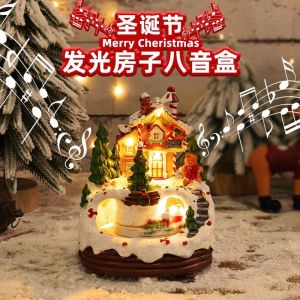 Mini Christmas Tree Music Box Glowing House Decoration Childrens Toy Figure Night Light Festive Christmas Decorations Gifts