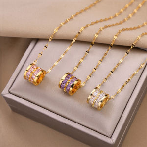 BESFOME 18K สแตนเลสทองเลขโรมันนำโชคสร้อยคอจี้ไหปลาร้าโซ่คริสตัลเพทายสำหรับผู้หญิงเครื่องประดับเครื่องประดับสำหรับงานแต่งงาน