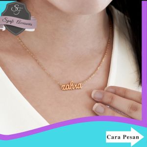 kalung nama anak titanium anti karat lapis emas aksesoris fashion wanita name necklace