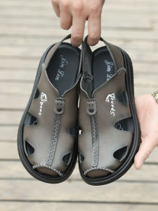 Mens Summer New Leather Slip-On Sandals Casual Roman Beach Shoes Korean Style Sports Sandals Breathable Comfortable Slip-On