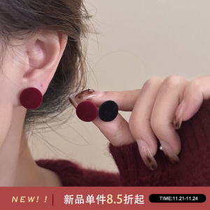Ankela Red Flocking round Ball Earrings Womens New 2025 Popular Design High-End New Years Jewelry Fashionable Korean Style