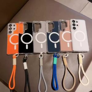 Magnetic Case with Wrist Strap For Samsung Galaxy S26 Plus + S25 Edge S24 FE S23 S22 Ultra A57 A56 A55 A37 A36 A17 A16 A07 A06
