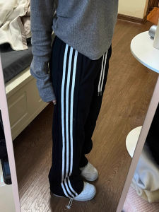 American Style Retro Three Bars Wide Leg Pants Womens New 2025 Spring Autumn Slim Straight Casual Loose Sports Sweatpants