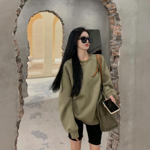 Áo Nỉ Cổ Tròn Tay Dài Dáng Rộng Mỏng Cho Nữ Mùa Thu 2023 Áo Khoác Ngoài Màu Xanh Lá Cây Thời Trang Cho Học Sinh