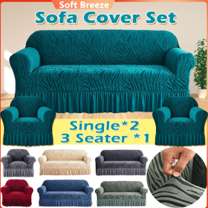 3 in 1 Sofa Cover Set for 3 Seater and 2 Single Set Skirt Universal Cover Couch Cover Anti-Skid Stretch Slipcover elegant Cushion Cover