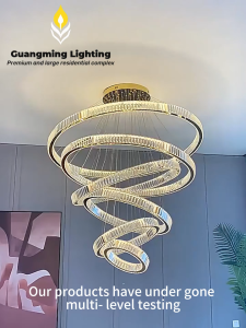 Large Remote Luxury Modern Ring Crystal Chandelier Lighting Stair LED Large Crystal Pendant Lamp Tricolor With APP/Remote