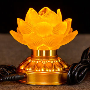Buddha Offering Lamp Battery Lotus Lamp Glassy Guanyin Pair Dharma Ceremony Handheld Lotus Lamp Plug-In Power Bank Home Model
