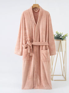 ใหม่ ผู้หญิง Coral ผ้าขนแกะ ชุดนอน ชุดยาว หนาขึ้น เสื้อผ้าบ้าน ฤดูใบไม้ร่วง ฤดูหนาว เสื้อคลุมอาบน้ําความยาวปานกลางเยาวชนสไตล์ญี่ปุ่น โพลีเอสเตอร์