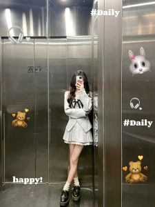 Blue Small Fragrance Style Set Fresh Spring Preppy Skirt Two Piece Set Trendy Cotton Material for Young Women 18-25 Years Old