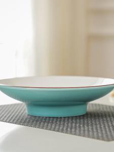 Red Wind Ceramic Fruit Tray High Footed Bowl Chinese Style Vintage Blue Green Popular Snack Dish Handmade Ceramic Fruit Plate