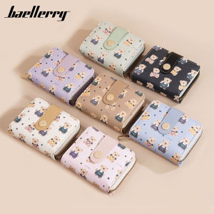 Baellerry Little Bear Printed Womens Short Wallet - Bi-Fold Buckle PU Leather Large Capacity Cute Instagram Slim 2025 New