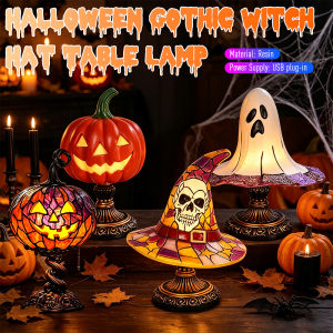 Gothic Witch Hat Pumpkin Resin Night Light Warm Enchanting Glow & Versatile Decorative Lamp for Halloween Home Decoration