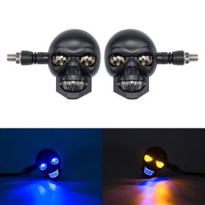 2pcs Skull Motorcycle Indicator Dual Color Motorbike Scooter Front Rear Turn Signal Lights White/Red/Blue & Yellow Running Lamp