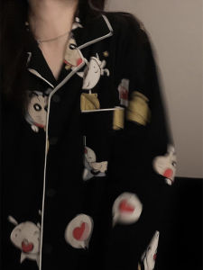 Kochava Cartoon Short Sleeve Home Clothes Couple Sleepwear Men Women Spring Autumn Cotton Pajamas Two-Piece Set Lazy Sunday