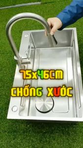 Bồn rửa chén INOX 304 nguyên bản chống trầy xước - Chậu bếp 1 hố cỡ lớn kích thước 75x46 cm