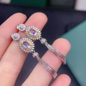 Montagne Jewelry Sterling 925 Silver earring for women Tassels Design Fine Jewellery Natural 4x6mm Moon Stone Earring Stud Earrings