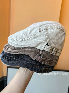 Washed Denim Beret Hat Versatile Fashionable All-Season Casual Painter Cap Adjustable Cotton Warm Hat for Youth Men Women