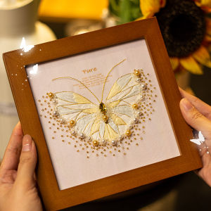 Handmade DIY Embroidery Material Kit Golden Butterfly Picture Frame European Style 3D Holiday Gift Sewing Craft Supplies