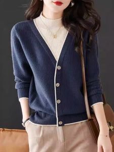 Elegant Fashion Faux Two-Piece High-Necked Sweater