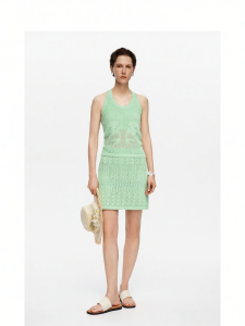 Cotton Mermaid Jacquard U-Neck Knitted Halter Top Set