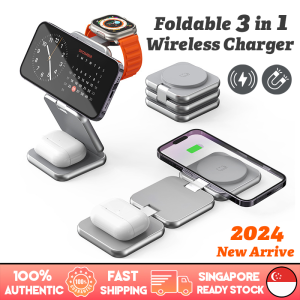🇸🇬[Ready Stock] 2025New Foldable 3-IN-1 Magsafe Charger Portable Travel Magnetic Wireless Charger 15W Fast Charging Stand for iPhone 16 15 14 13 12 series Apple Watch 3 4 5 6 7 8 9 10 Ultra Airpods 2 3 4 Pro