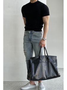 เสื้อยืดแขนสั้นผู้ชาย ทรงเข้ารูป สีพื้น คอกลม เสื้อถักสไตล์เกาหลี แฟชั่นฤดูร้อน เสื้อเชิ้ตทรงหลวม สวมใส่สบาย