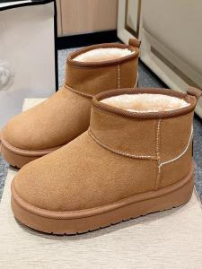 Giày Bốt Đi Tuyết Dày Lót Lông Cừu Mùa Đông Cho Nữ Giày Bốt Ngắn Thời Trang Đế Dày Ấm Áp Bằng Cotton Mùa Đông