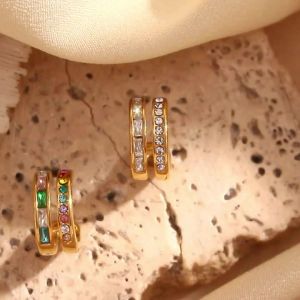 E.B.belle Classic Design Double Layer Zircon CC Hoops 18K Gold Plated Stainless steel earrings woman Luxury quality Jewelry
