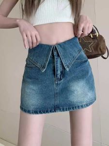 Retro Denim Short Skirt for Women High Waist A-Line Design Plus Size Anti-Exposure Slimming Hip Hugging Style Ideal for Summer