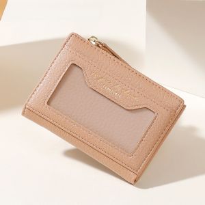 New Simple Foldable Short Womens Wallet Integrated Zipper Card Holder INS Student Small Change Leather Purse Fashionable Compact