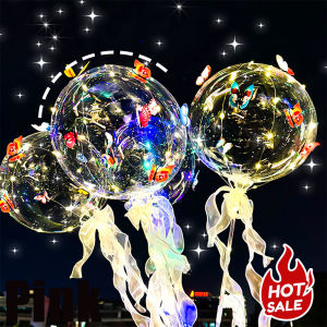 Ins Romantic Transparent LED Bobo Balloon Colored Butterfly Luminous Inflatable Fairy Ballon Toy Wedding Birthday Party Decor Best Valentines Day Gift