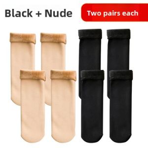 Thickened Fleece Warm Winter Socks Womens Short Snow Boots Socks Flesh Color Mid-calf Floor Socks Home Comfort Stockings