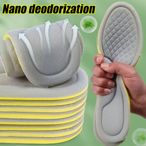 4D Memory Foam Insoles Nano Antibacterial Deodorization Sweat Absorption Insert Sport Shoes Running Pads for Men and Women