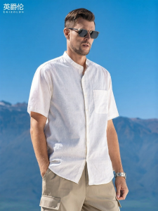 Enjeolon | Vintage Style Italian Linen Blend Lightweight Breathable Short Sleeve Shirt