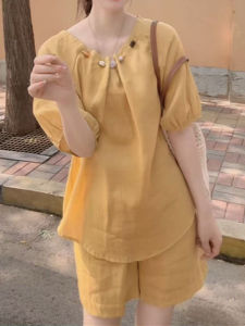 Shalldoer | Loose Short Sleeve Wide Leg Short Pants Two Piece Set Korean Style Lazy Fashion Summer New Womens Clothing Casual Comfortable