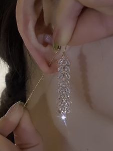 S925 Pure Silver Long Ear Cuff Womens Fashionable Tassel Earrings 2023 New Style Wheat Ear Decorated High-End Feelings