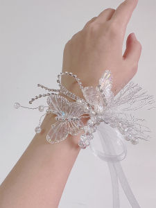 Crystal Butterfly High-End Bride Wrist Flower Bridesmaid Sisters Group Rhinestone Hand Tied Flower Super Fairy Beautiful Wedding Dress Accessories Female