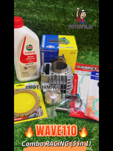 Combo WAVE110 RACING (5 in 1) Block 56MM full set Kulit Clutch Gasket Top Set Minyak enjin 4T Castrol Apido Espada Dolphin W110