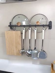 Kitchen Bar Hitam Doff Gantungan Rak Dapur Pisau Panci Stainless Rak Gantung 30/40/50/60cm70/80cm Single