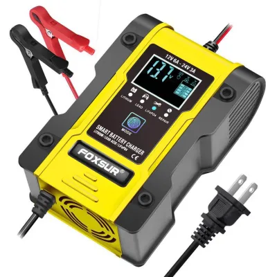 NEWEST2024-FOXSUR เครื่องชาร์จอัจฉริยะและซ่อมแบตเตอรี่รถยนต์ Pulse Repair Charger 12V 6A 6-120Ah /24V 3A
