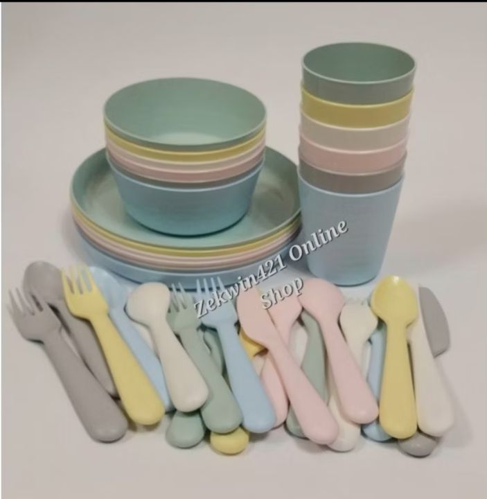 Kalas Ikea plate, bowl, tumbler, 18-piece flatware set, mixed colors