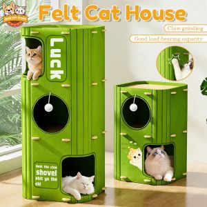 4-Level Felt Cat House Cat Condo Tower with Hanging Ball Large Cat Tree Durable Cat Scratching Posts