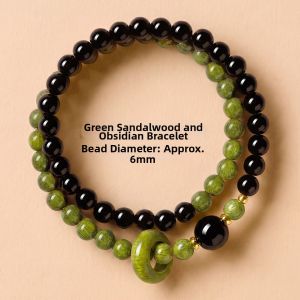 QINGXIANGTAI | Natural Green Sandalwood Black Obsidian Bracelet