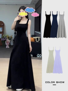 Váy Dài Không Tay Cổ Chữ a Bó Sát Màu Trơn Cao Cấp Mùa Hè Cho Nữ Váy Midi Hở Lưng Co Giãn Bằng Vải Dệt Kim