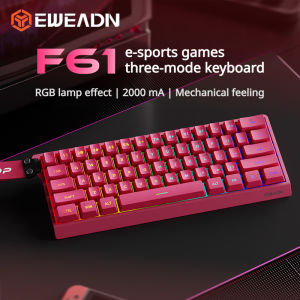 EWEADN | EWEADN F61 61‑Key Three‑Mode Wireless Membrane Keyboard RGB Backlit 2000mAh Mute Compact Keypad for Gaming Office PC Laptop