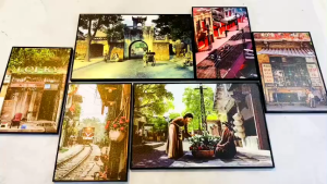 (HÌNH THẬT) Tranh treo tường hà nội 11 trang trí decor quán nhà hàng có khung kèm đinh