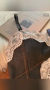 เสื้อสายเดี่ยวลูกไม้ ลูกไม้ใส่เเล้วไม่คัน มีฟองน้ำในตัว สม็อกหลัง ทรงสวยดูดี สาย governed ปรับได้ พร้อมส่ง ผู้หญิง Clothing Women Lady สีกากี