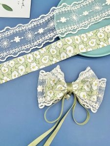 เข็มขัดโบว์ผีเสื้อสไตล์ชนบทสีเขียวดอกไม้ขนาดเล็ก DIY ทำมือสำหรับตกแต่งผม เครื่องประดับแฟชั่น Hanfu เครื่องประดับผม